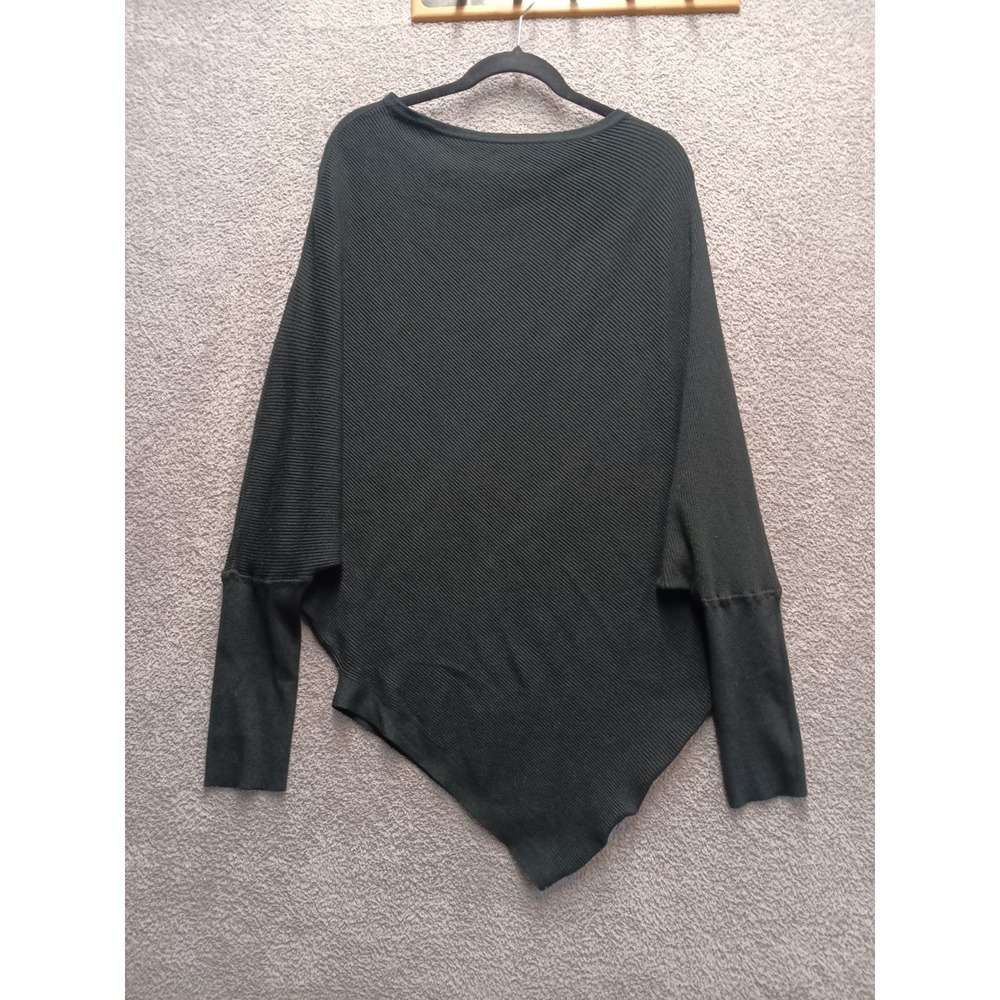 Vici Ribbed Asymmetrical Sweater Women's L Dark Green Batwing Knit Top